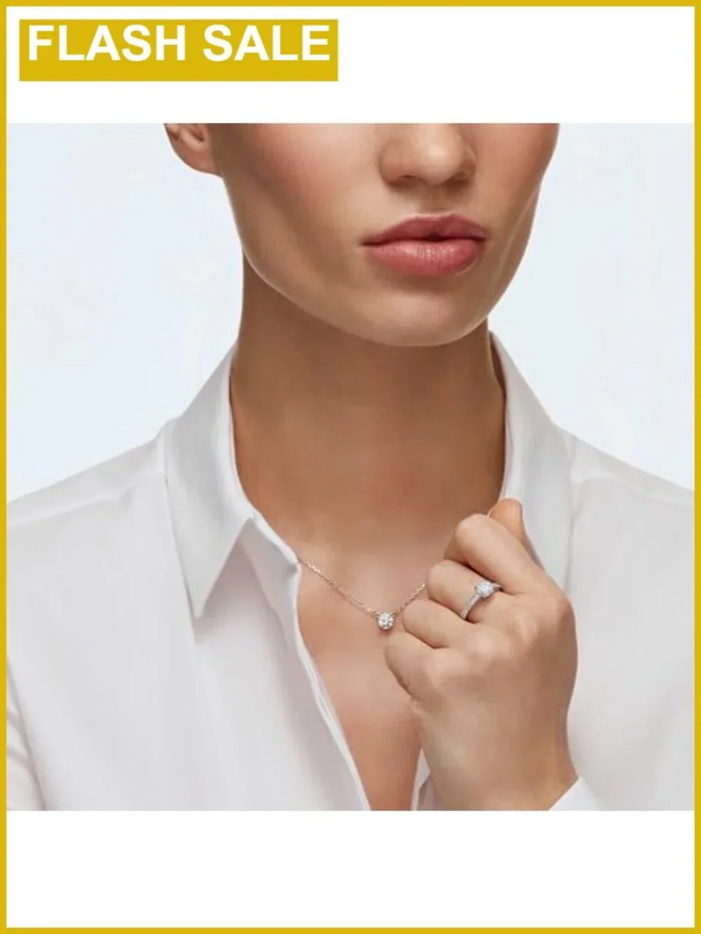 Swarovski Stilla Attract Crystal Pendant Necklace Rhodium Plated 14.875 in
